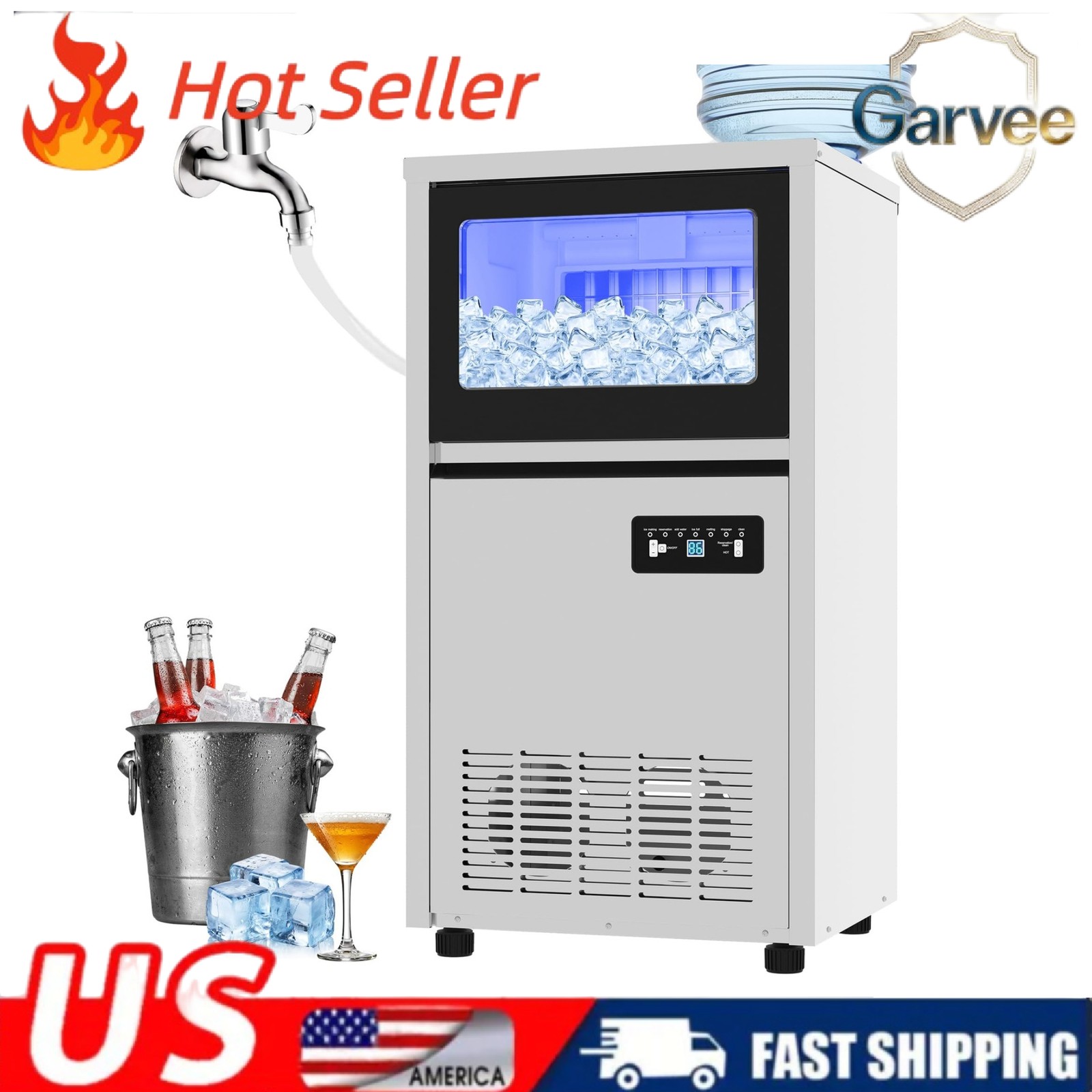 Stainless Steel Under Counter Ice Maker 130 Lbs Commercial Bar Ice Cube Machine