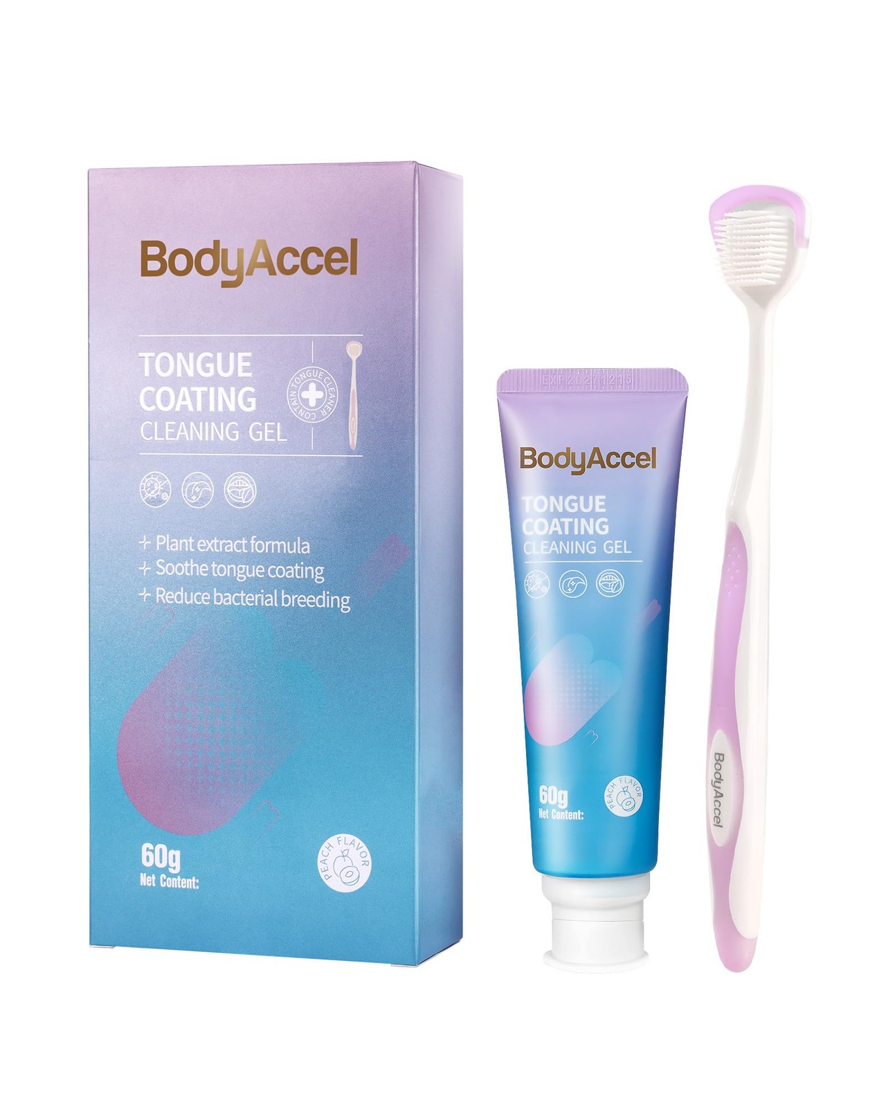 BodyAccel Tongue Cleaner Gel with Brush – Fresh Breath Set, Clear