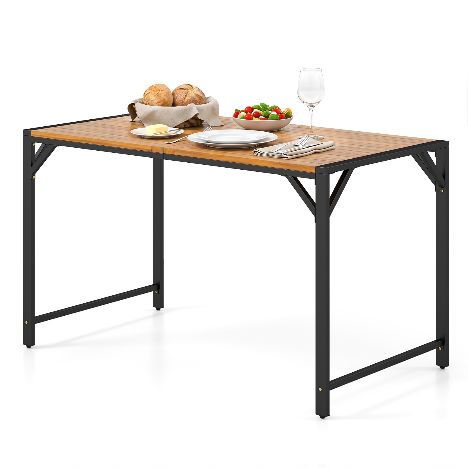 Acacia Wood Patio Dining Table w/Umbrella Hole, 51” Outdoor Rectangle Table
