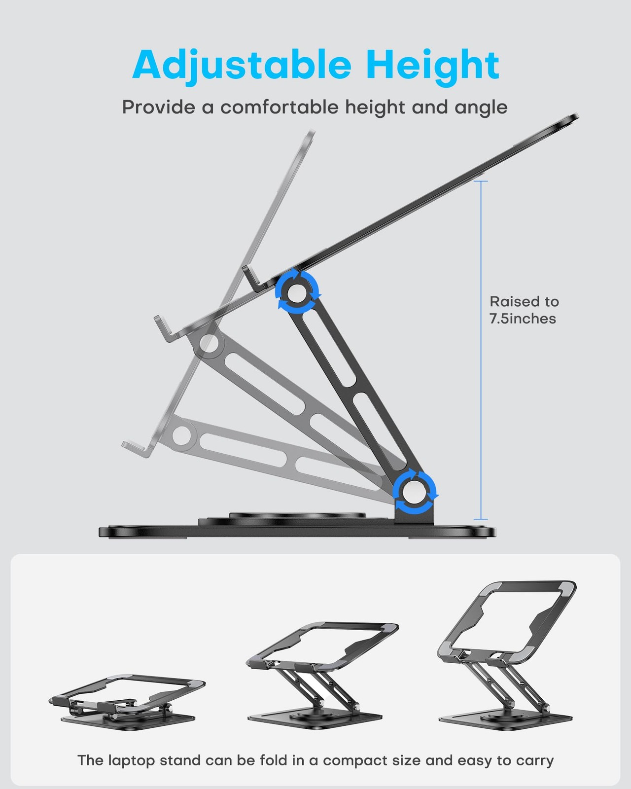 360 Rotating Laptop Stand Foldable Ergonomic Riser Metal
