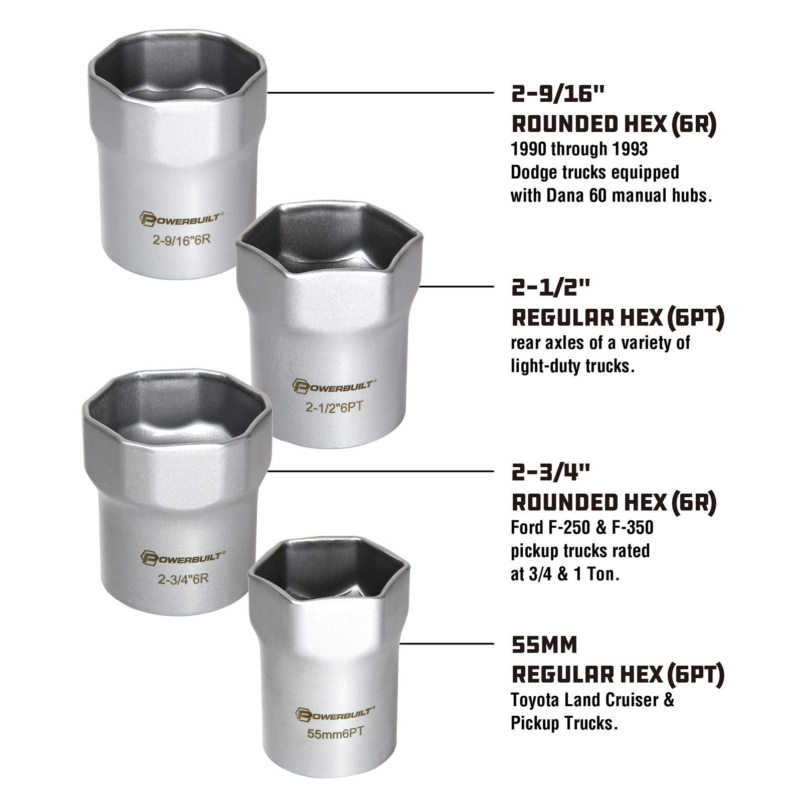 Powerbuilt Wheel Bearing Locknut Socket Set, 7 Piece Remover Silver, Silver