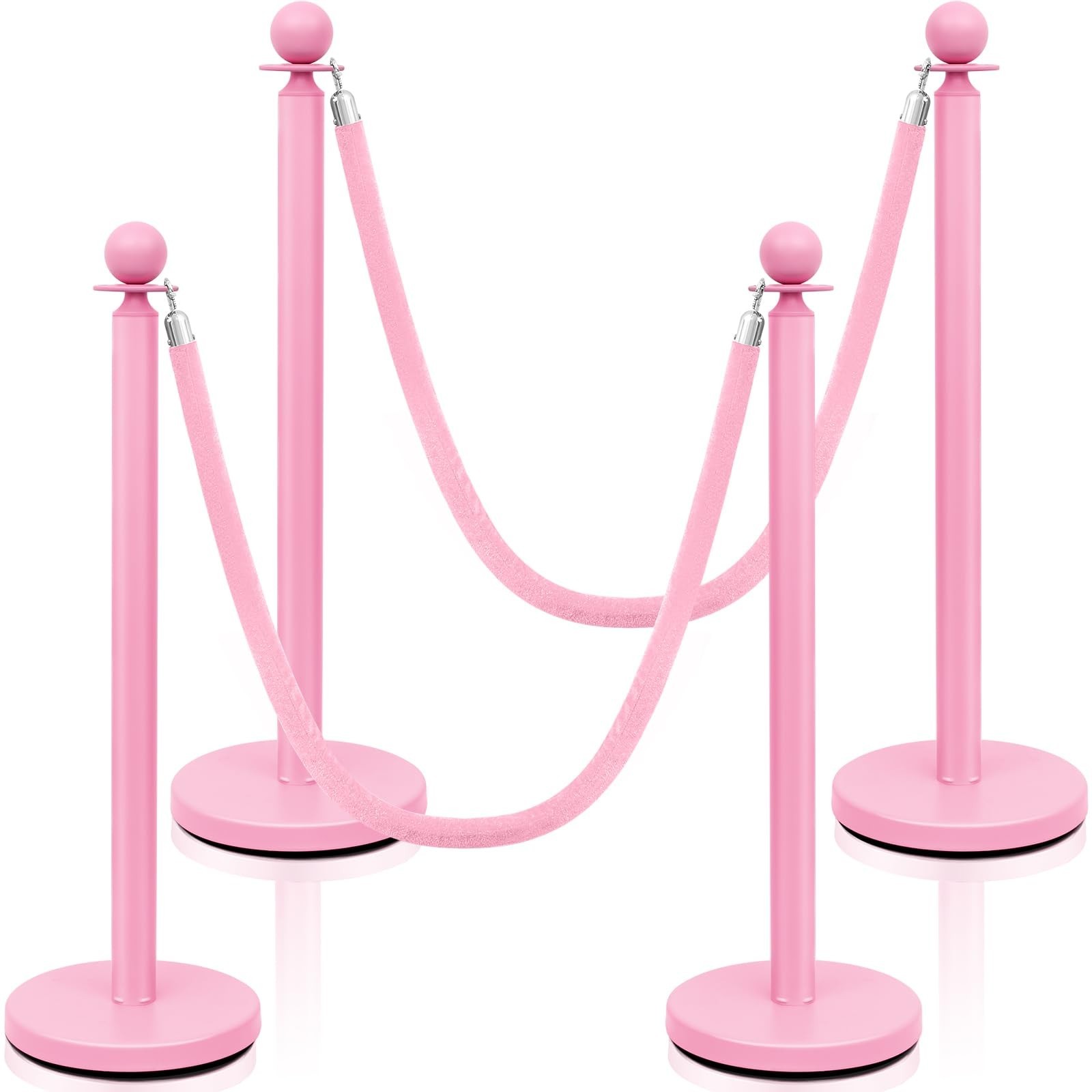Ferraycle 4 Pcs Stainless Steel Stanchions Post Queue 38 Inch, 5 ft Velvet Ro...