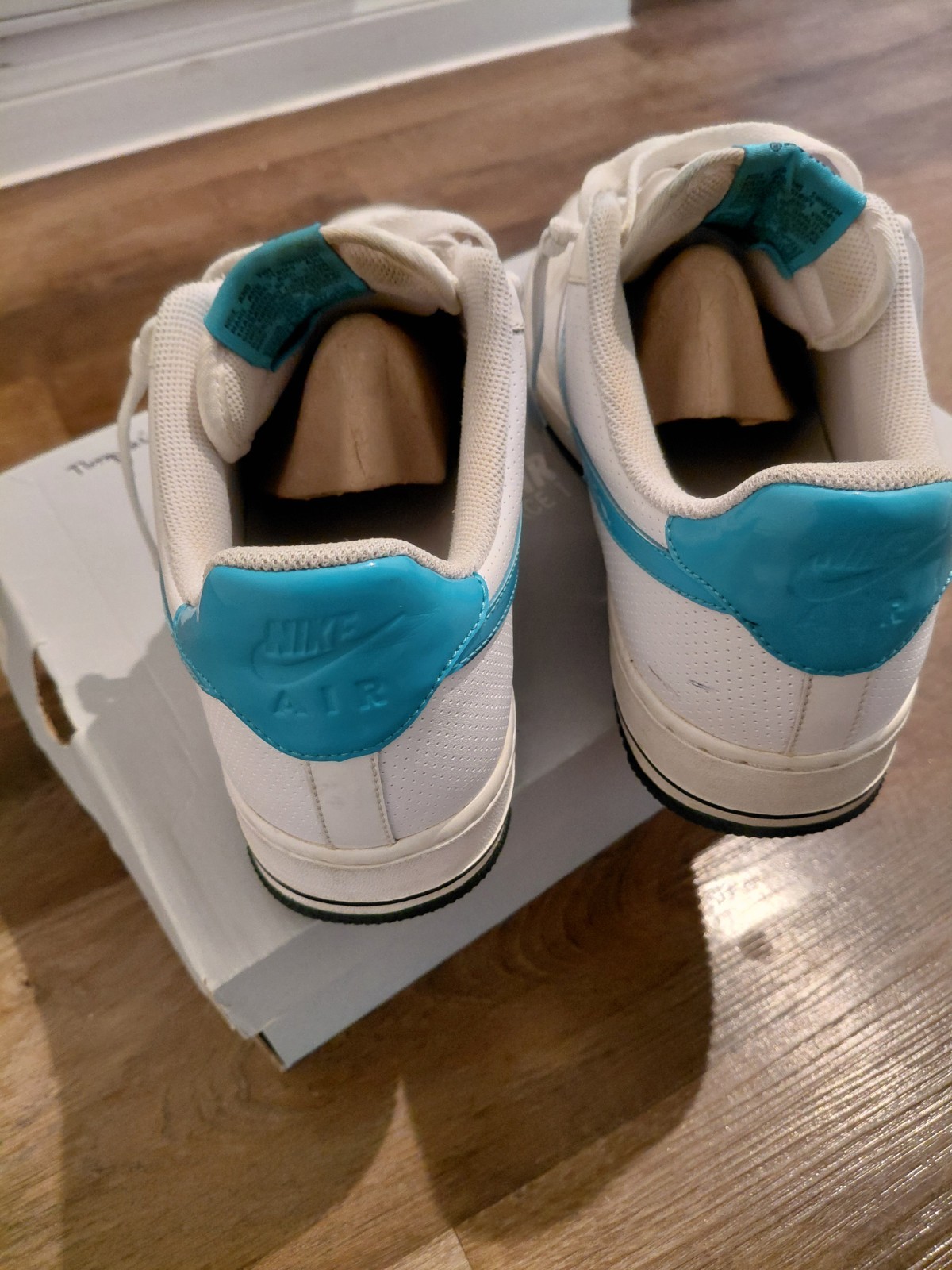 Nike Air Force White Turquoise Men's Lace Up Low Top Sneakers Activewear Casual