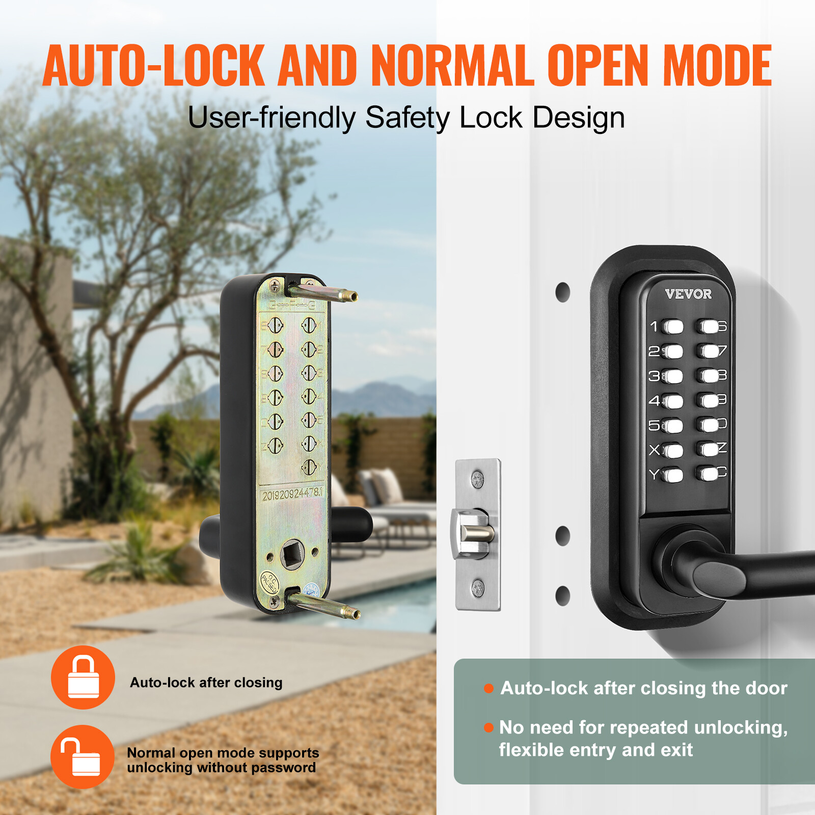 VEVOR Mechanical Keyless Entry Door Lock 14 Digit Keypad Double-sided Embedded
