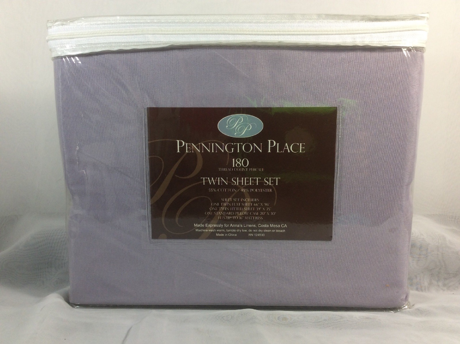 Pennington Place 3 Pc Twin Sheet Set 180 Thread Count Lilac