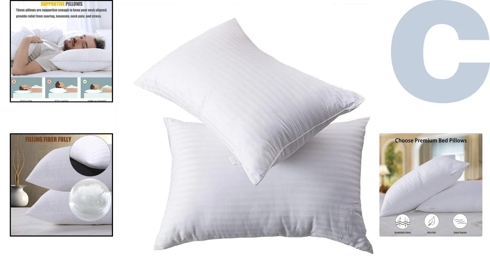 Breathable Queen Size Down Alternative Pillows - Soft 2 Pack for All Sleepers