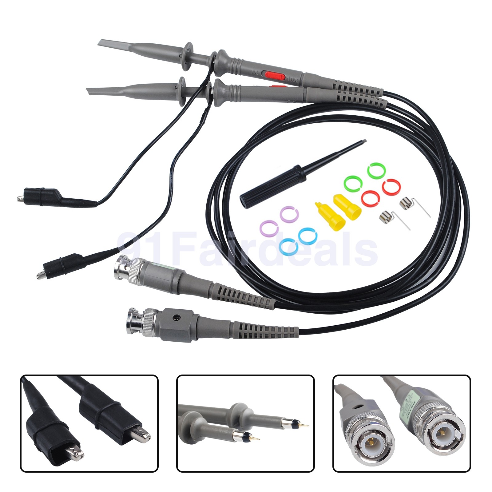 2Pcs P6100 100MHz Oscilloscope Probes Scope Analyzer Clip Test Leads Kit