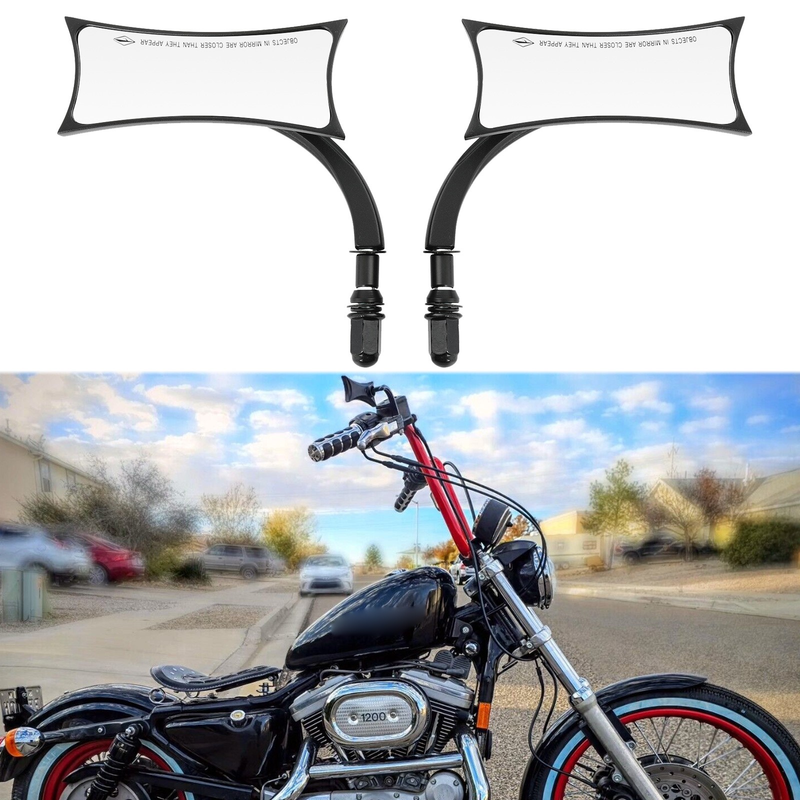 8/10mm Black Side Mirrors Rearview For Harley Sportster 883 1200 Bobber Chopper
