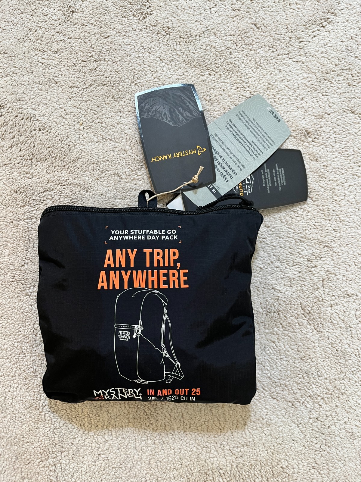 New NWT Mystery Ranch In & Out 25 Backpack Black Packable 25L Travel Lightweight