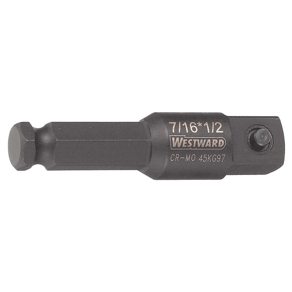 WESTWARD 45KG97 Impct Skt Adpt ,Steel,Blk Oxd,7/16 in 45KG97