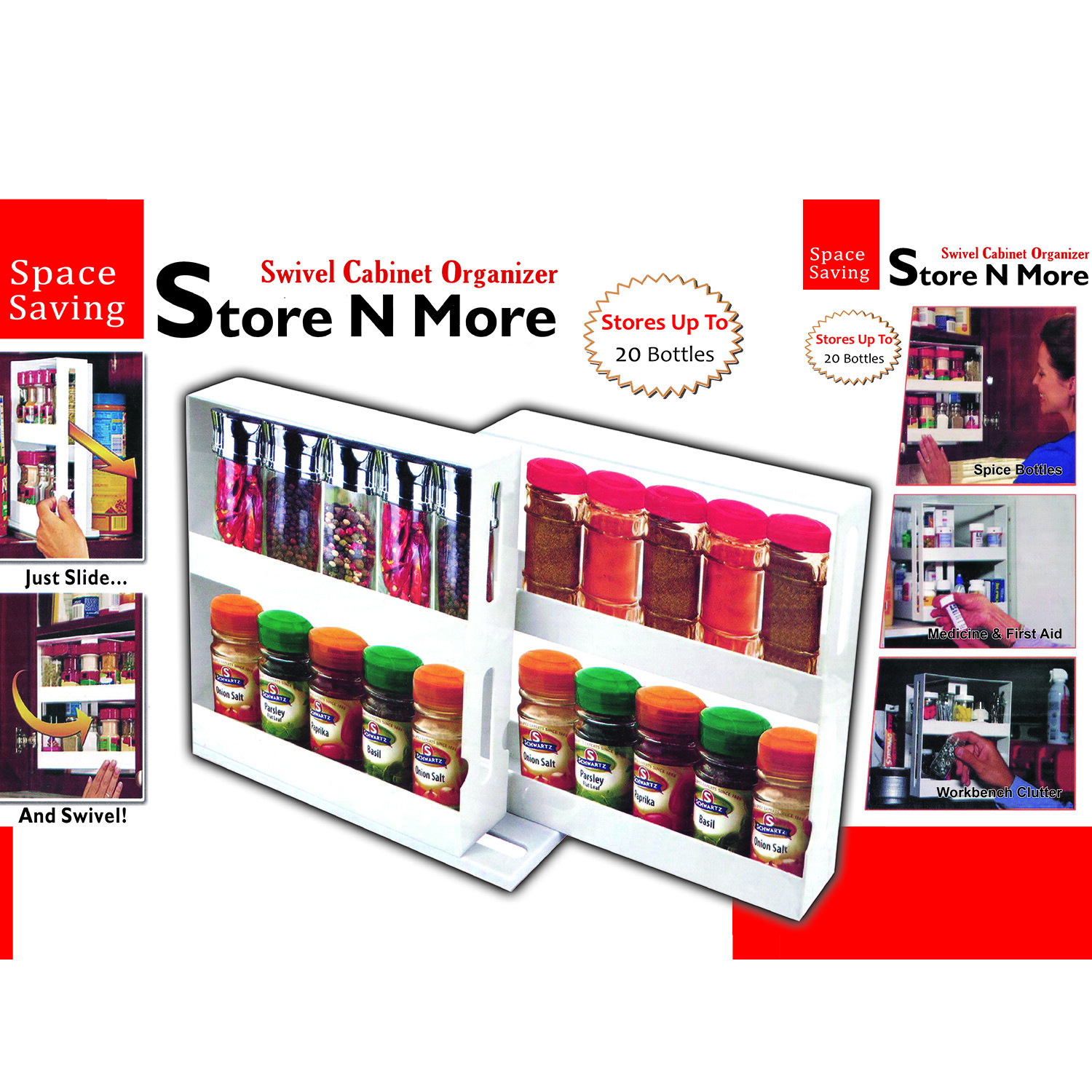 2-Tier Swivel Cabinet Organizer Rotating Kitchen Rack Spice Organizer 20 Bottles