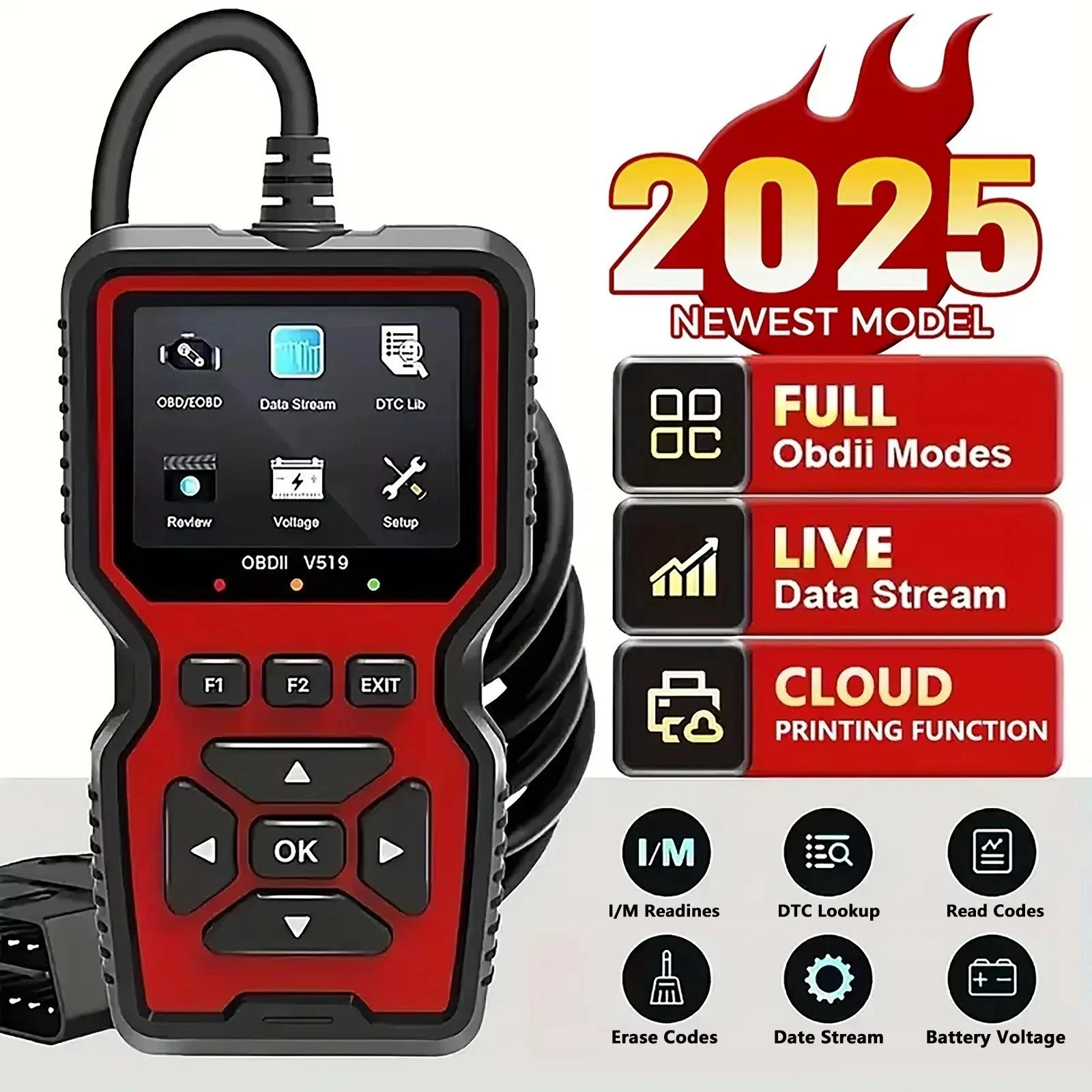 Professional OBD2 V519 Scanner - 2025 Upgraded OBDII + CAN Code Reader**