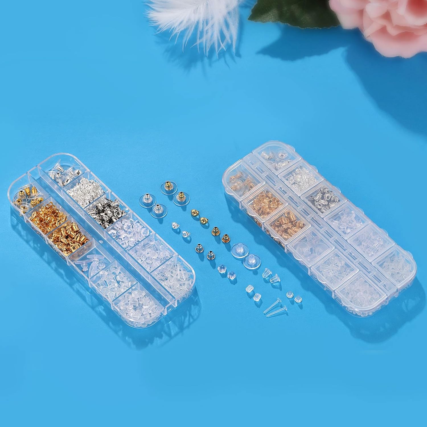 12 Styles 600 Pcs Earring Backs for Studs, Clear Plastic Earrings Hypoallergenic