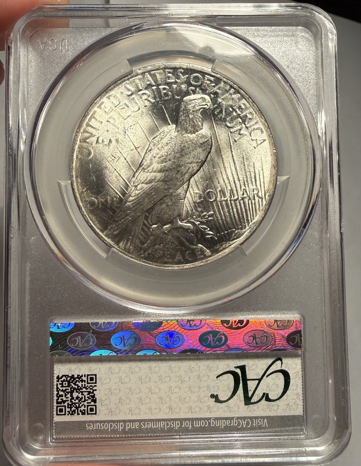 1922 $1 CACG MS 63 CAC Peace Silver Dollar