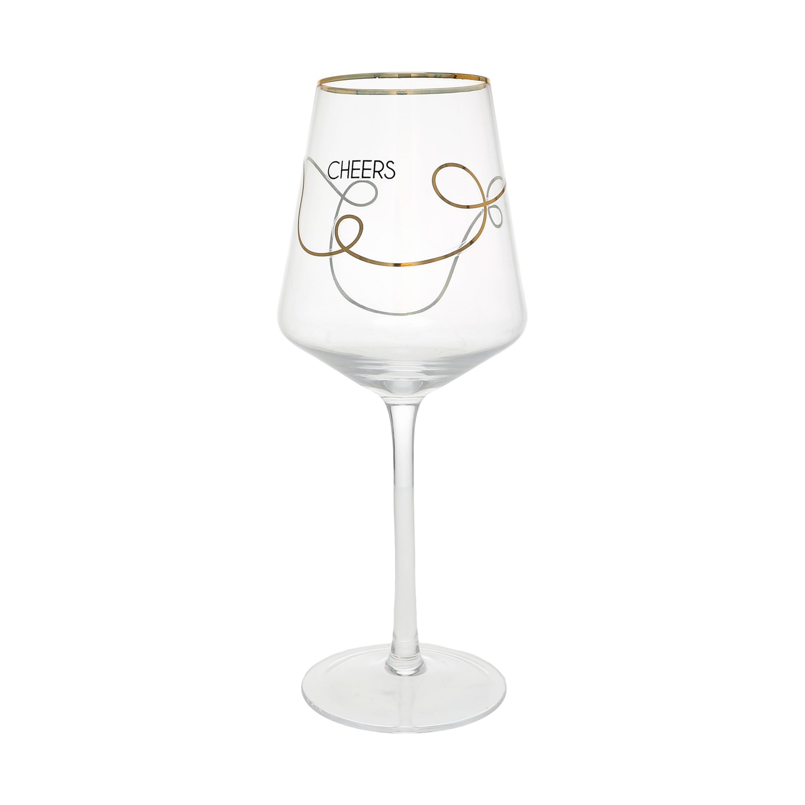 Pavilion Gift Co. Cheers Swirl 17oz Stemmed Wine Glass – Metallic Gold, Timeless