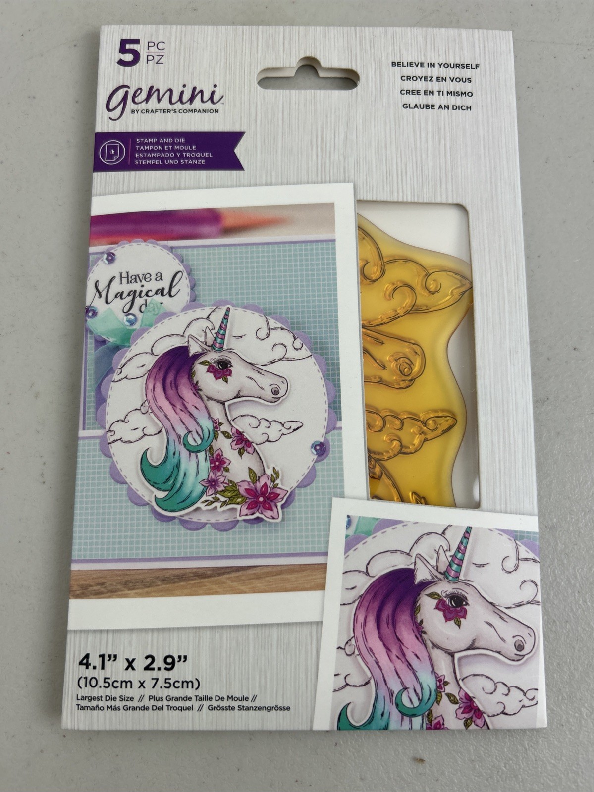Crafters Companion Believe in Yourself Unicorn Stamp And Die 5pc Set New