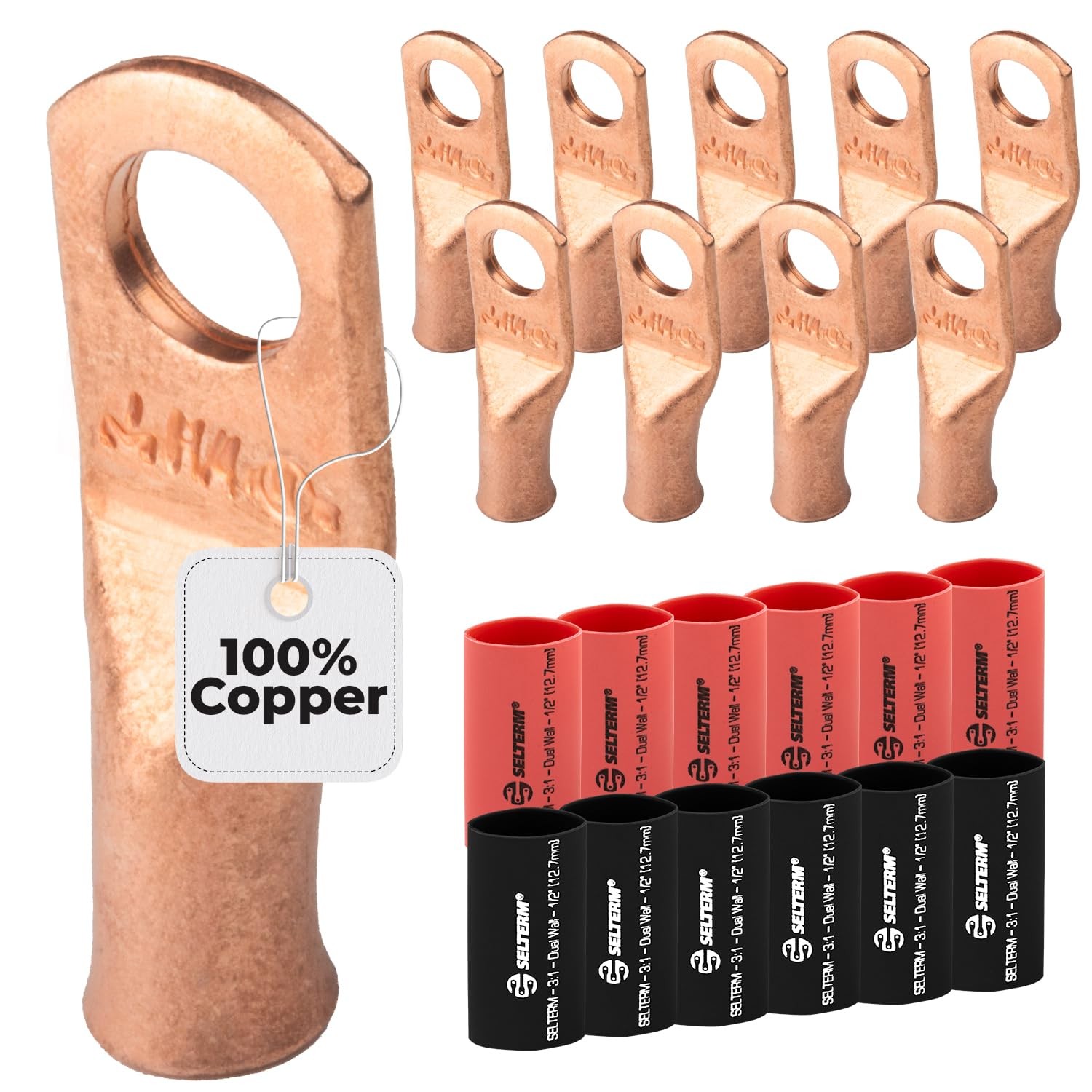 SELTERM 10pcs - 8 Awg - 1/4 Stud - Battery Lugs - Ring Terminal Connectors | ...