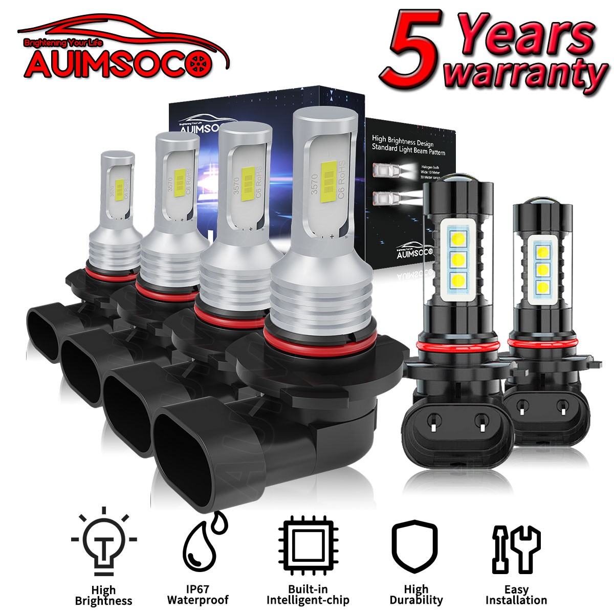 For Dodge Magnum 2005-2008 Combo 6x LED Headlight Kit Bulbs 36000LM Super Bright