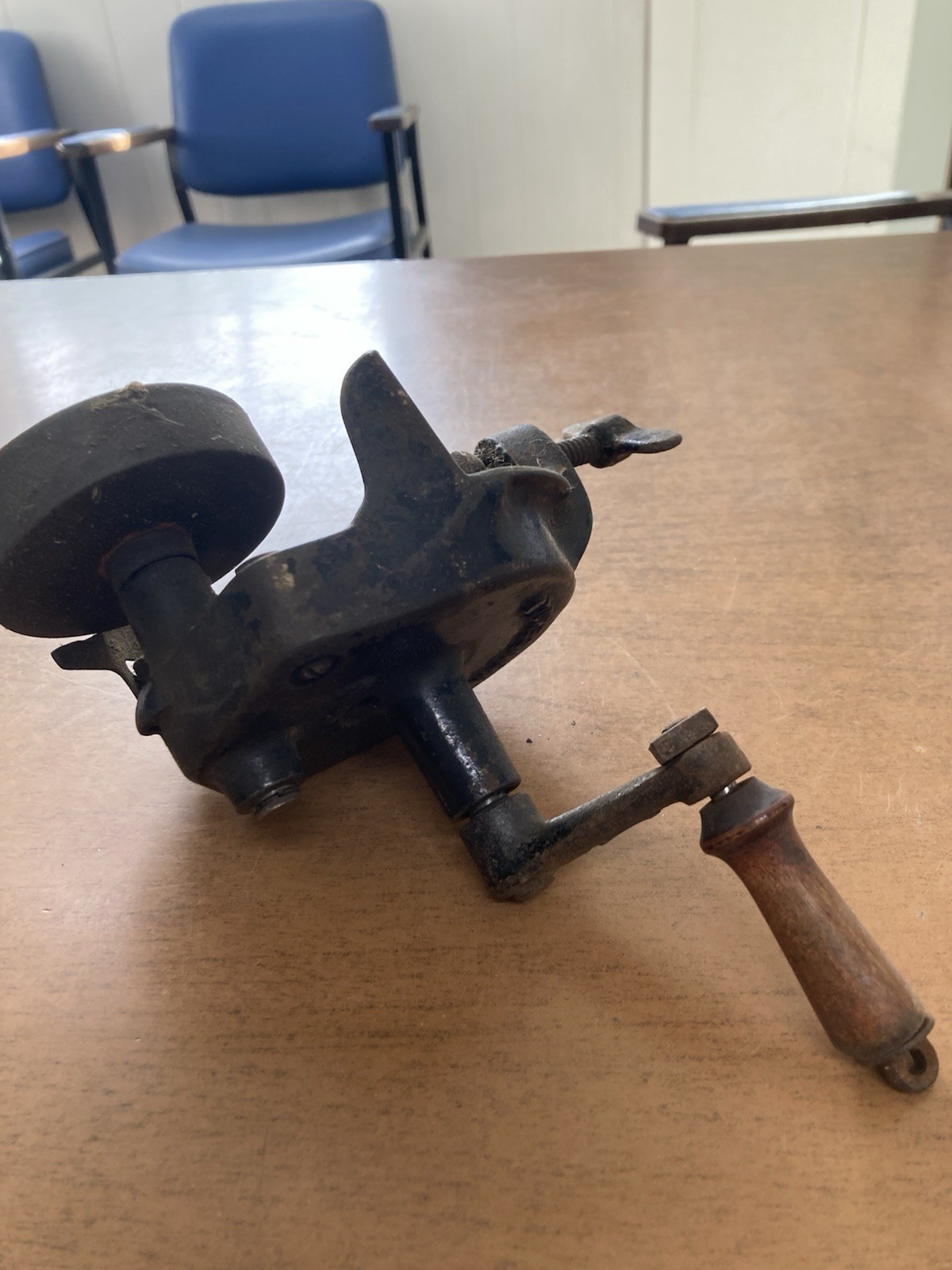 Vintage Luther HouseHold Hand Bench Grinder W/ Clamp and Wheel