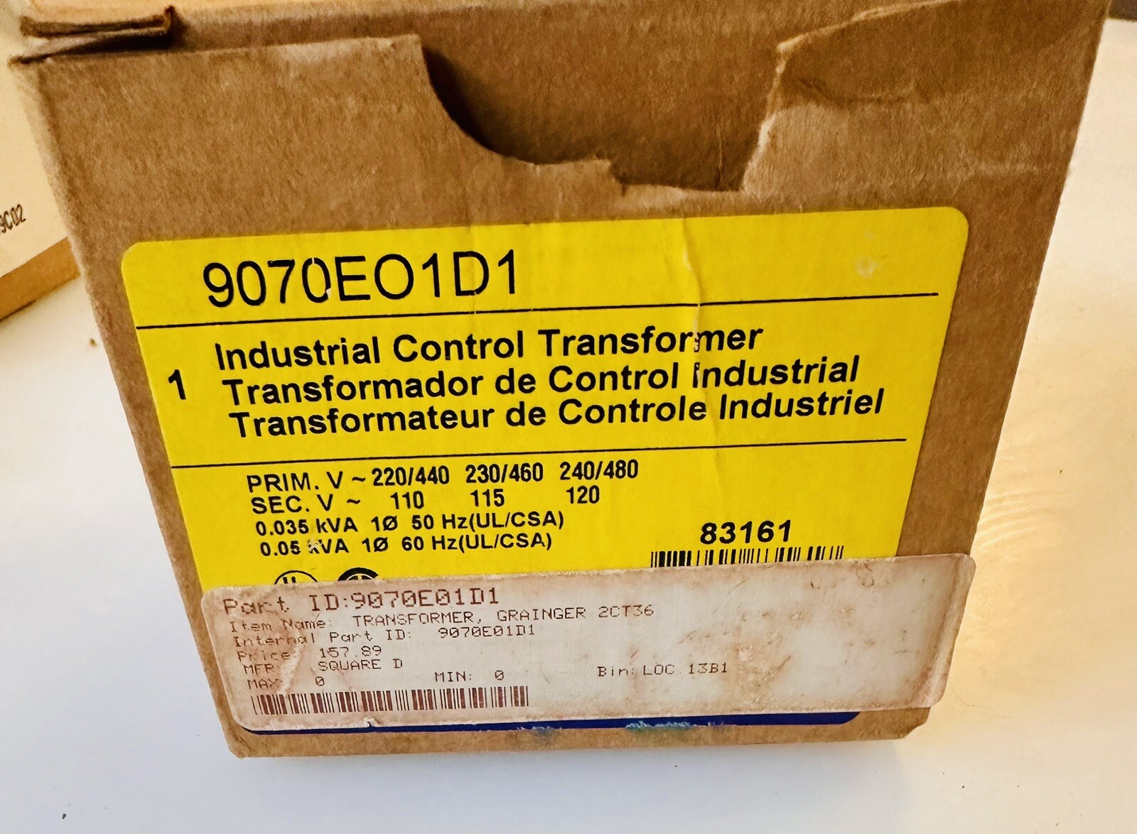 SQUARE D-9070EO1D1-INDUSTRIAL CONTROL TRANSFORMER