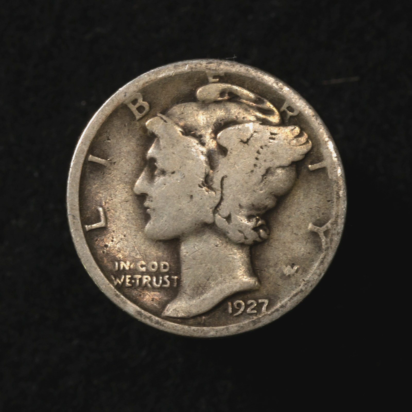 1927-S Mercury Silver Dime Better Date 90% Silver VG Original Coin
