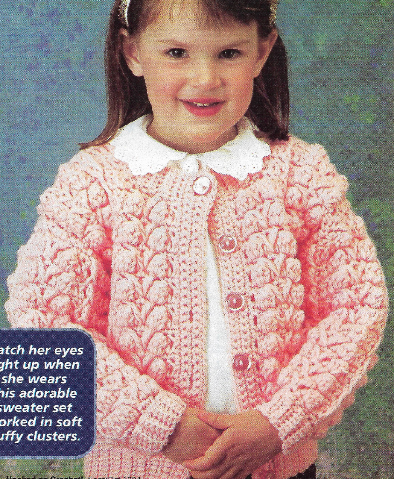 Little Girl's Coral Clusters Sweater & Cap crochet pattern instructions