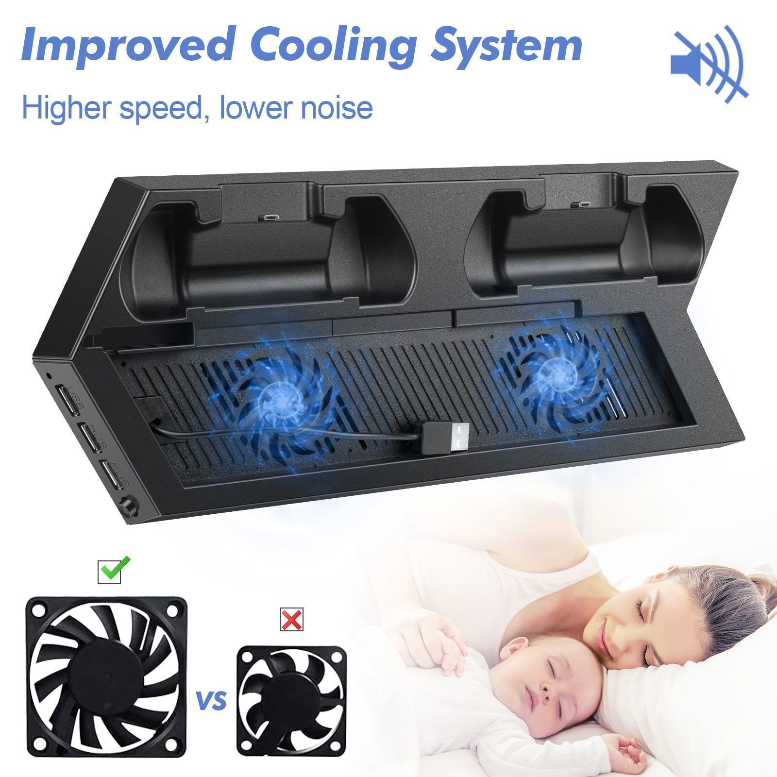 PS4 Cooling Station Vertical Stand 2 Controller Charging Dock For PlayStation 4