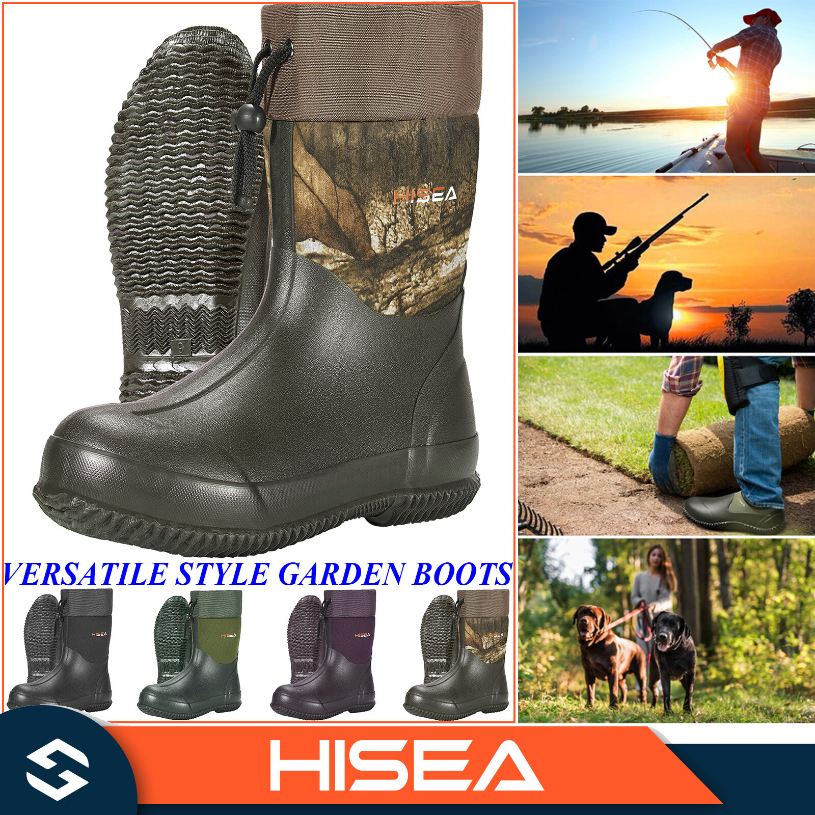 HISEA Unisex Waterproof Rain Boots Ankle Garden Boots Mud Chore Working Boots