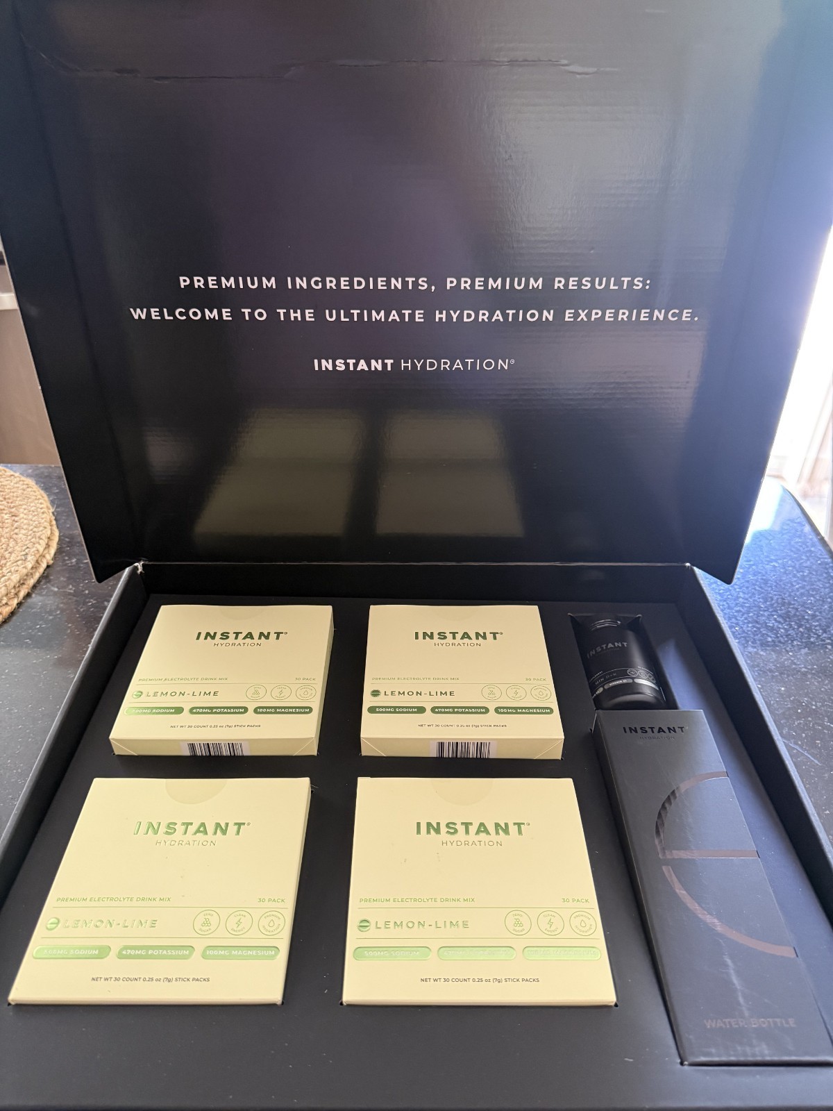 Instant Hydration Electrolytes, Vitamins & Glass Water Bottle – Complete Box Set