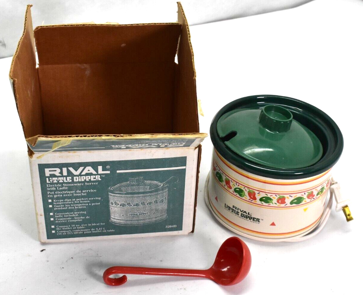 Rival Little Dipper Crock Pot w Lid & Dip Spoon Peppers 3204D Complete with Box