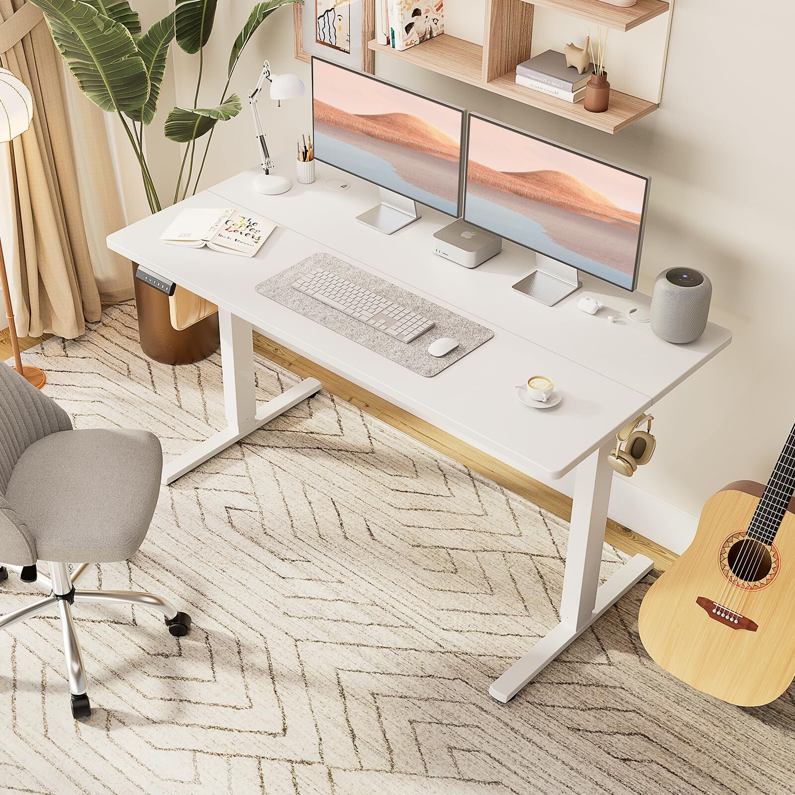 Adjustable Standing Desk, 24x48", Cable Management, White Finish