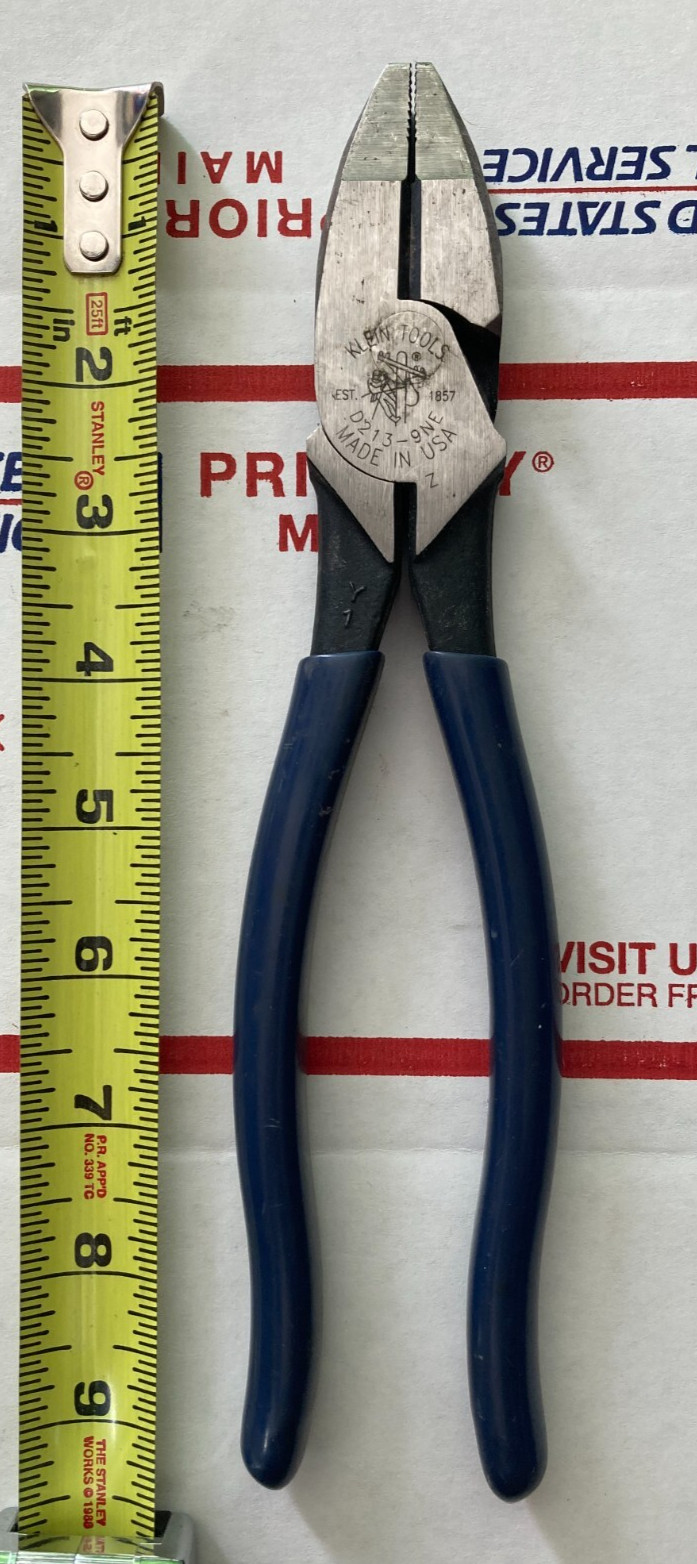 Vintage Klein Tools D213-9NE 9” Linesman’s Pliers - Made in USA