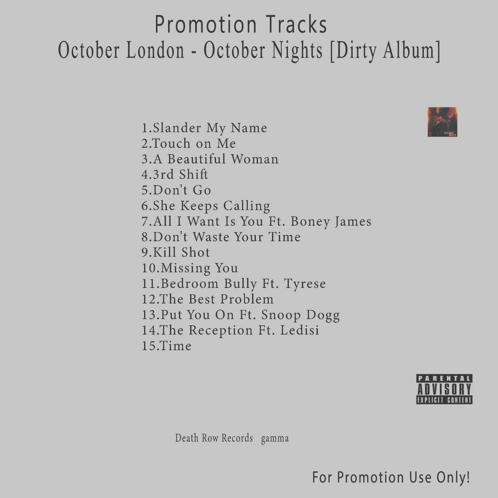 R&B/Soul.. White CD. October London - October Nights [Dirty Album]