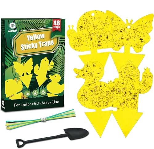 Gideal 48-Pack Dual-Sided Sticky Traps for Fungus Gnats, Whiteflies, Aphids