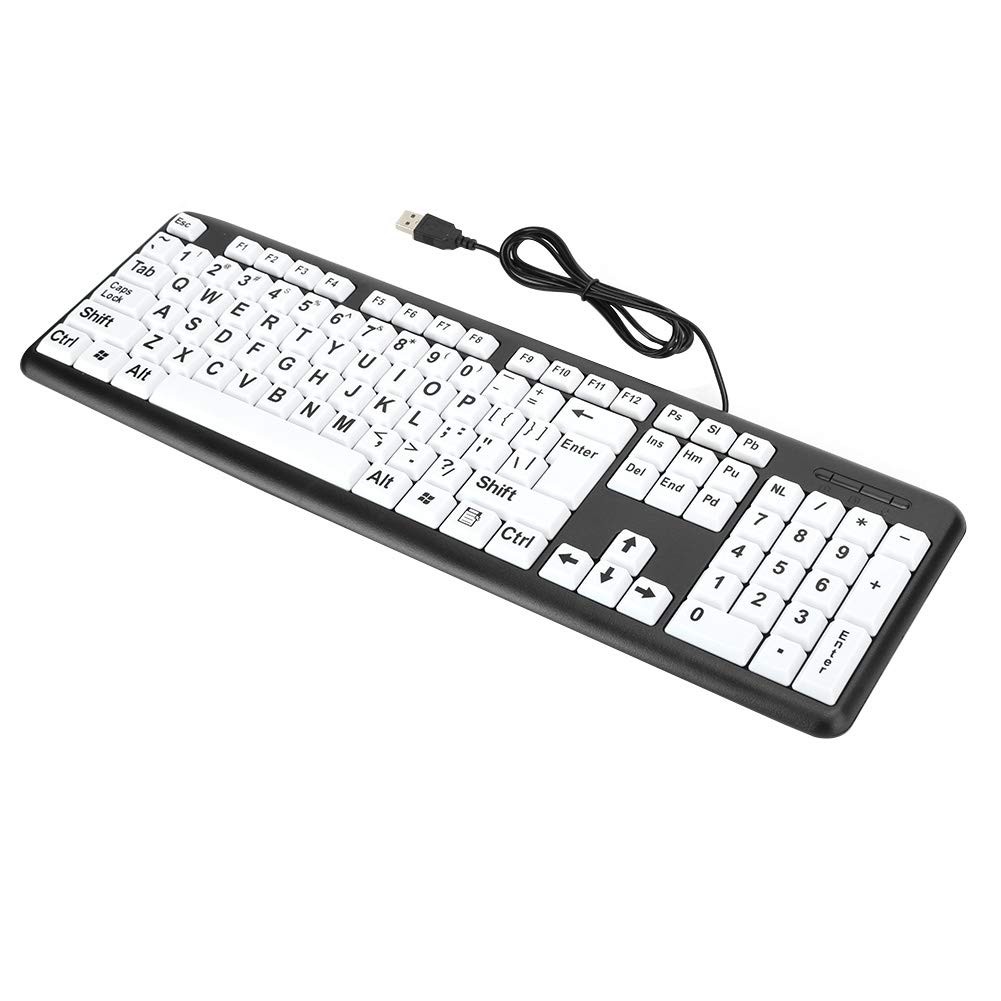 Black Large Print Wired USB Computer Keyboard for Seniors Visually Impaired