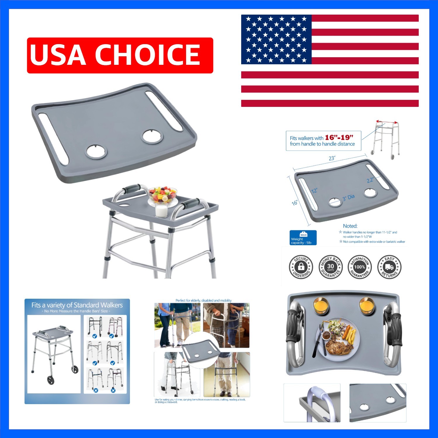 Walker Tray for Elderly Disabled, Folding Rollator Desk Lap Board Eating Aid,...