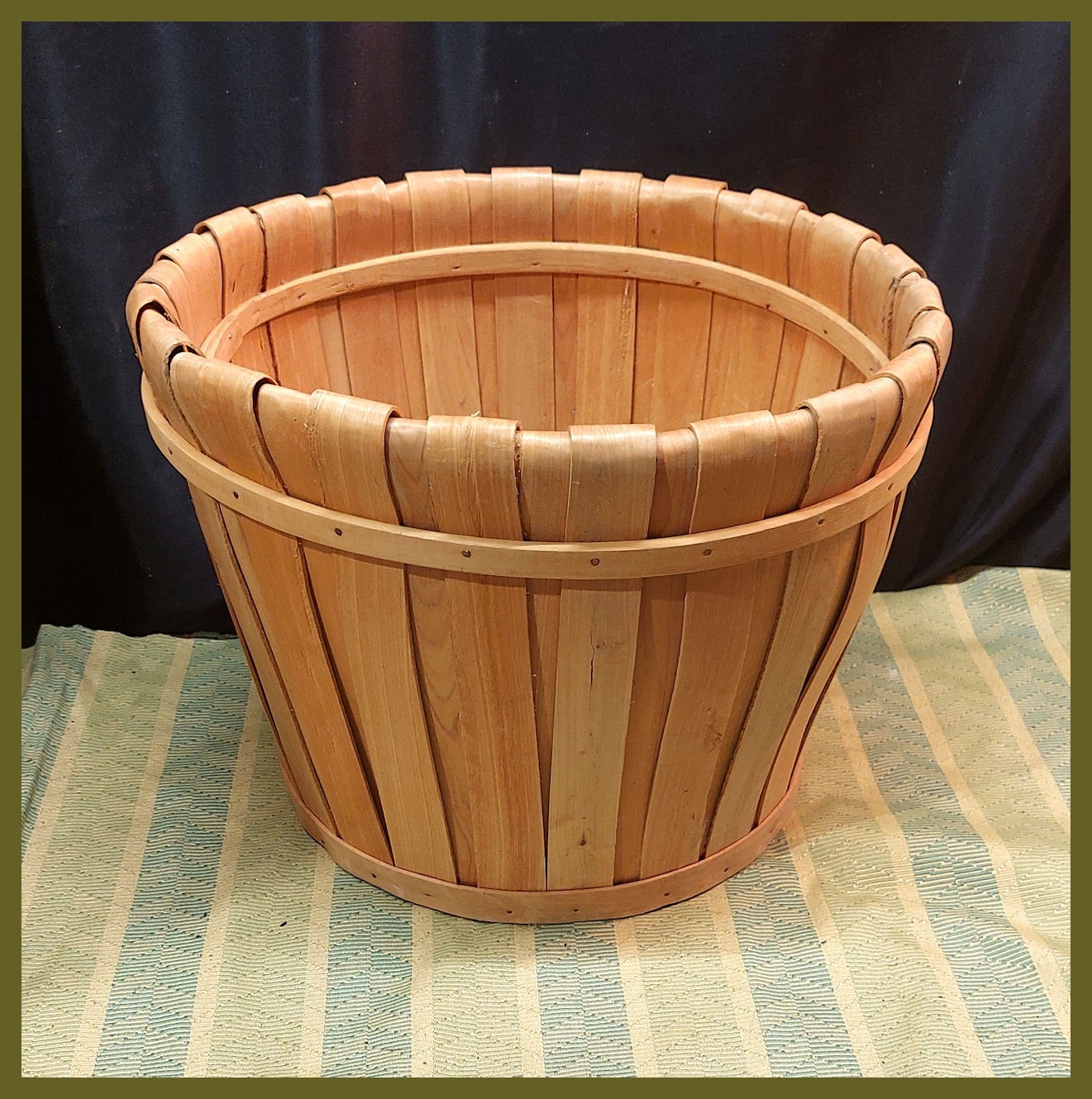 Wood Strip BASKET - 13" Dia Mint Condition Waste Paper / Display / Storage