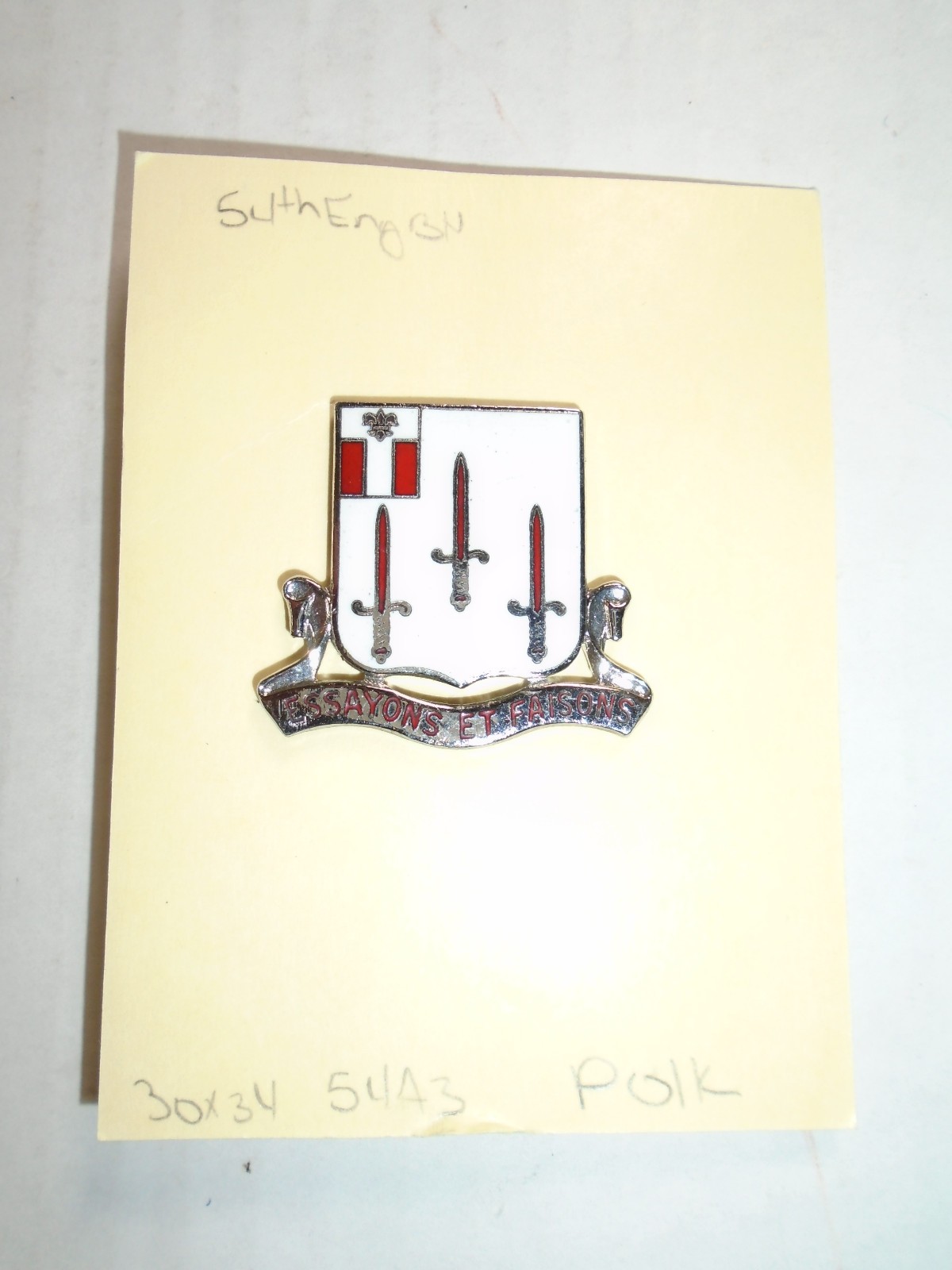 Vintage US Army 54th Engineer Battalion Crest 1P DUI C. Polk Co. Clutch Back