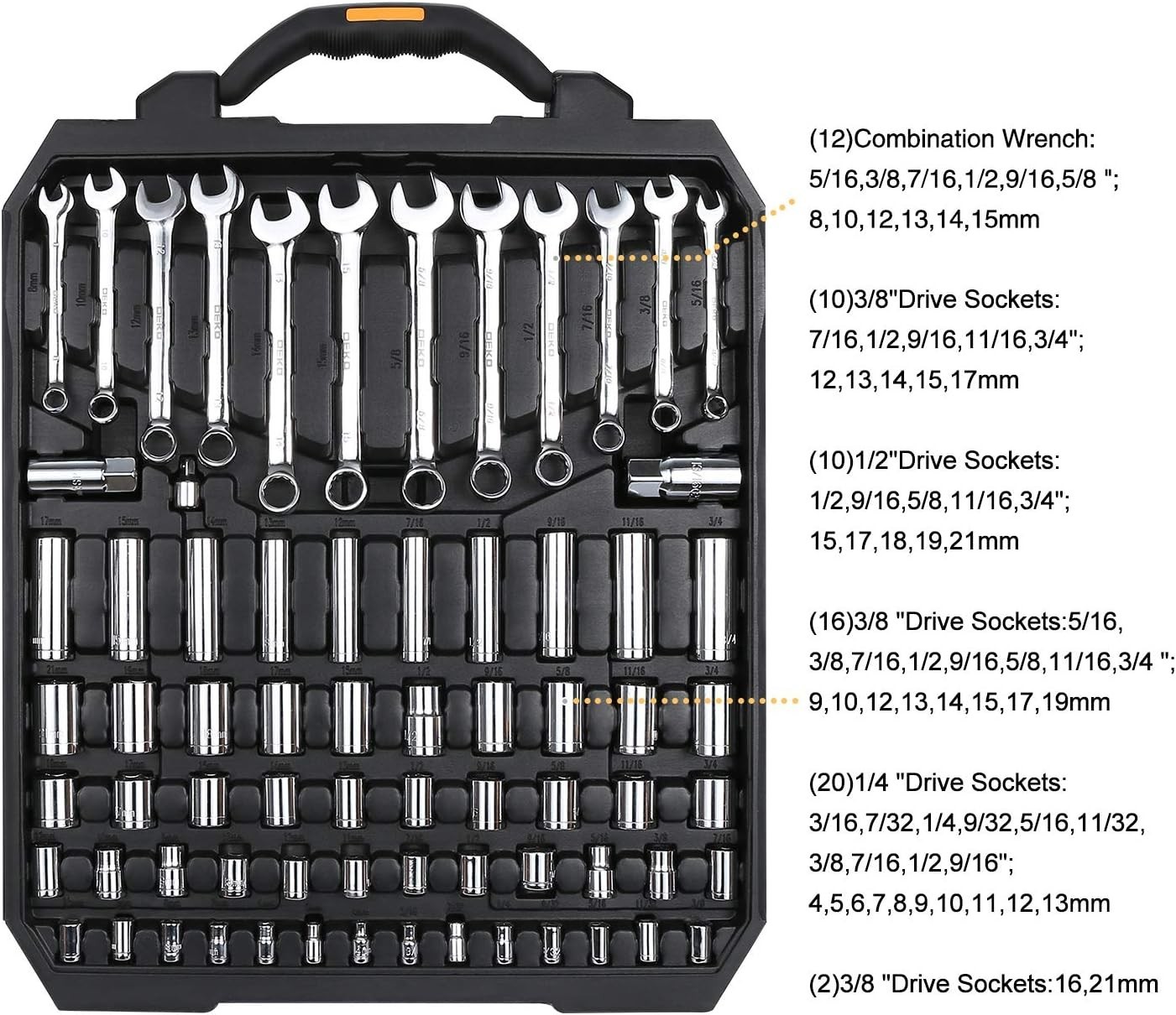 192 Piece Mechanics Tool Set Socket Wrench Set Plastic Storage Case W/ Auto