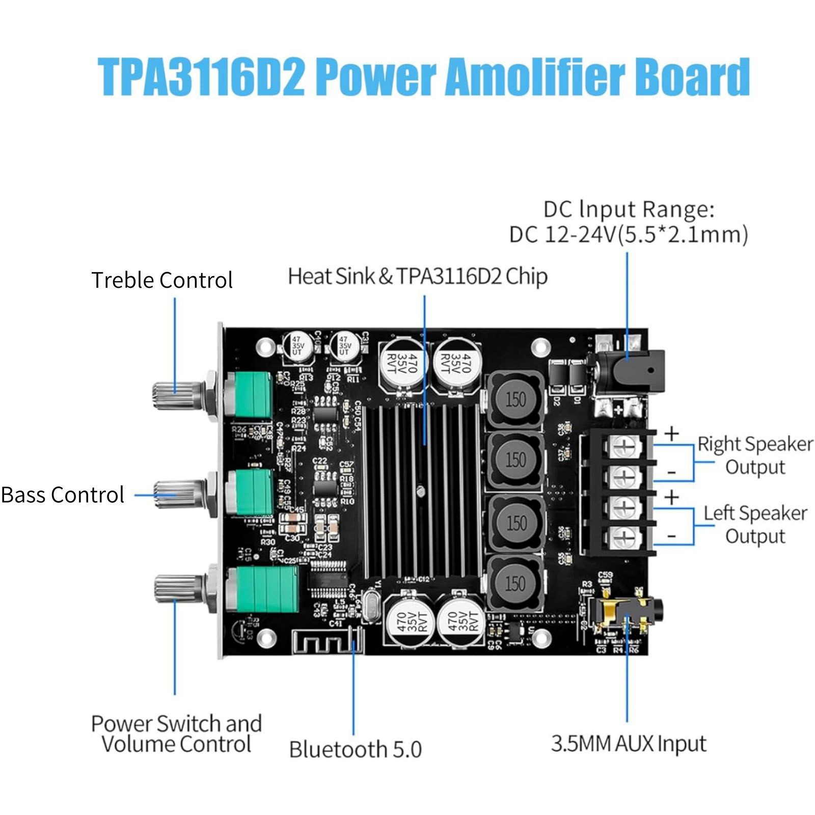 ZK-1002T Bluetooth 5.0 Amplifier Board 200W Dual Channel Hifi Audio AMP Module
