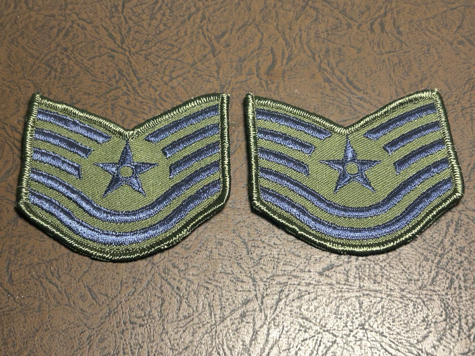 US Air Force Enlisted Technical Sargent E-6 Blue On OD Green Pair