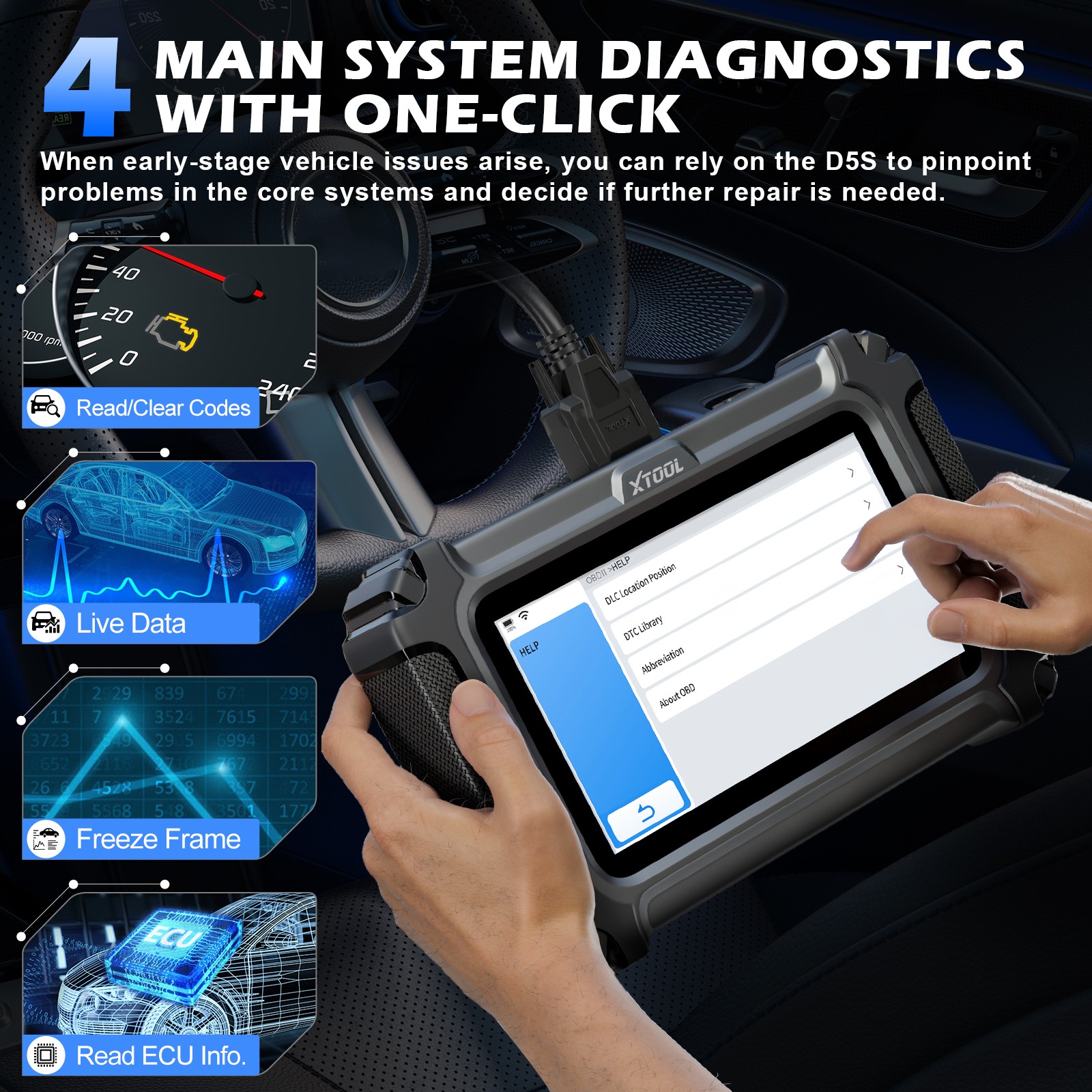 XTOOL D5 OBD2 Scanner Engine ABS SRS Transmission Diagnostic Tool Code Reader