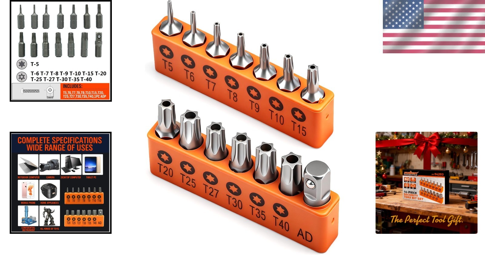 Durable 14-Piece Tamper Resistant Star Bit Set for Automotive & Electronics