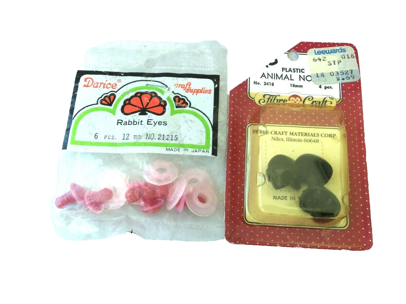 Vtg Animal Dolls Plastic Pieces!  2 SETS!  RED RABBIT EYES!  NIP!  BROWN NOSES!