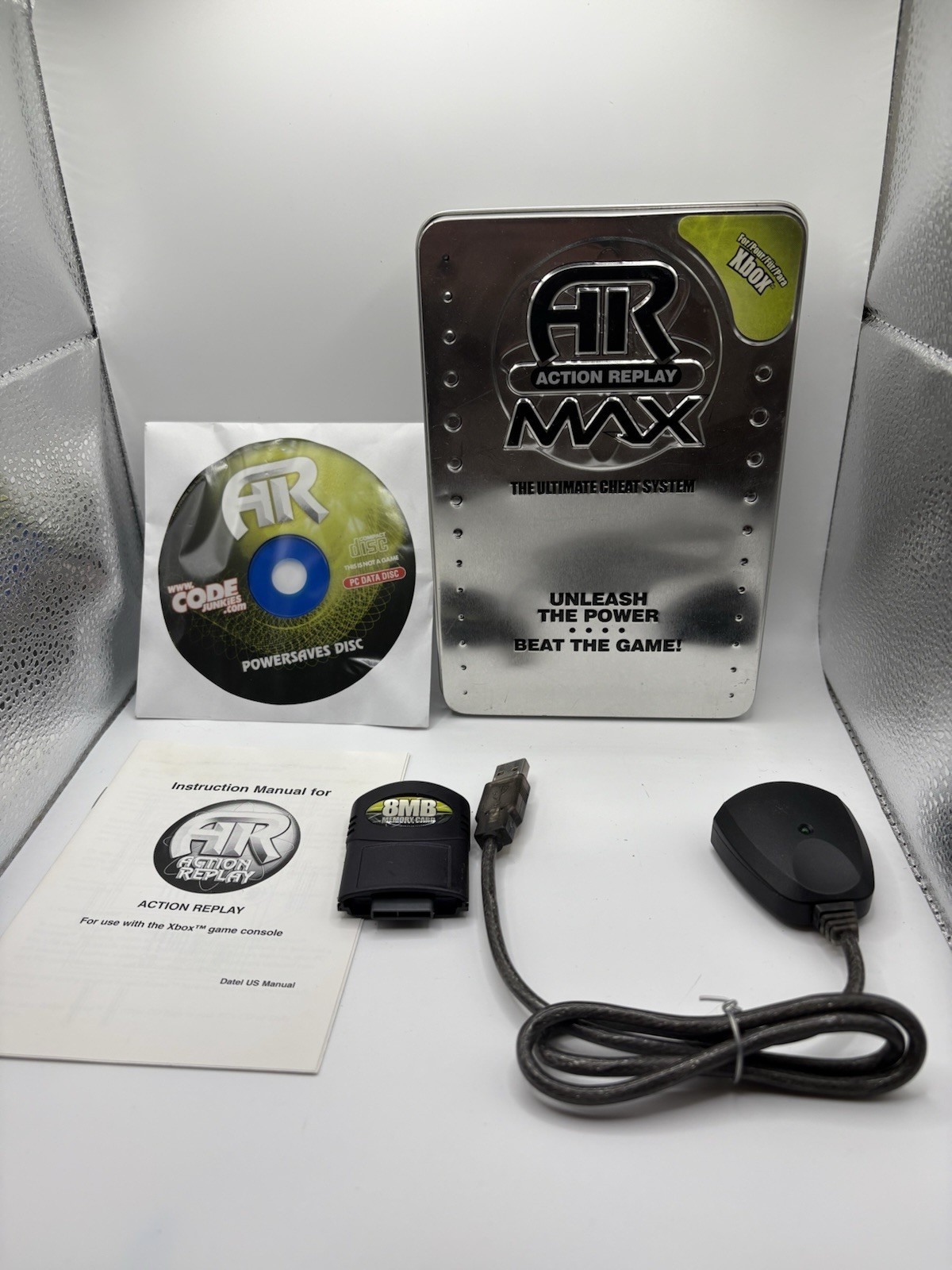 Action Replay Xbox AR Memory Card with USB Dongle & Disc Original Xbox Tin Box