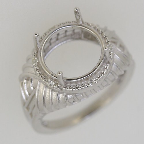 Sterling Silver Semi Mount Ring Setting Round RD 12x12mm Vintage Style