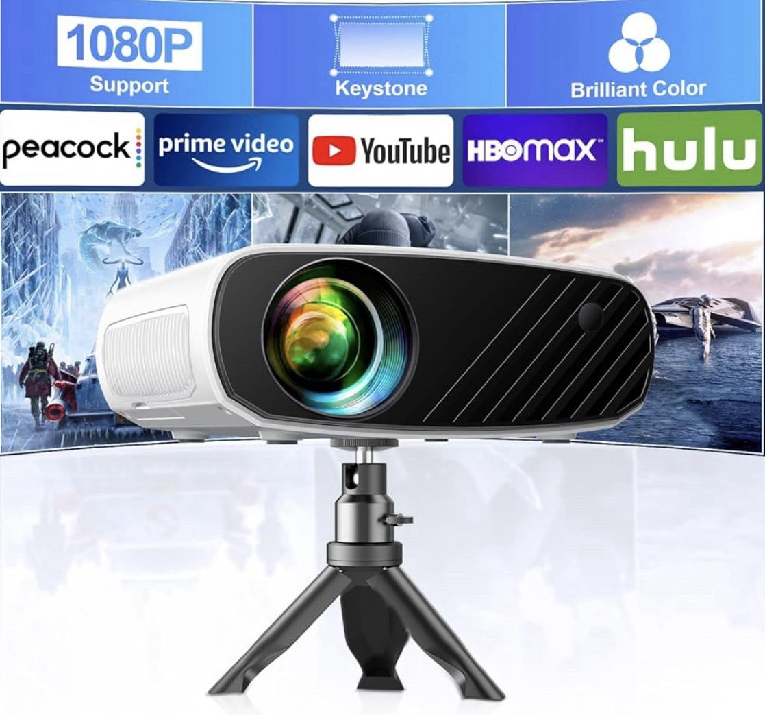 Elephas Portable Mini 1080P LED Projector with Tripod - White - BL128-Mini - NEW