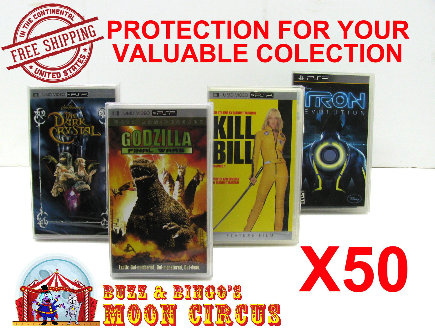 50x SONY PSP UMD VIDEO CIB CLEAR PROTECTIVE BOX PROTECTOR SLEEVE CASE