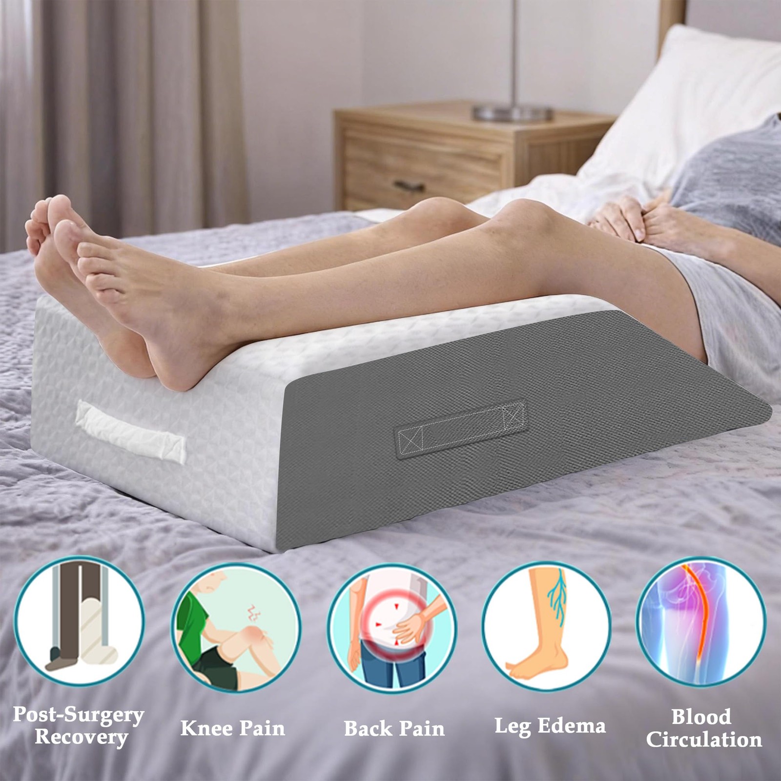 10" Leg Elevation Pillows Memory Foam Leg Support Bed Wedge Pillow Leg Elevat...