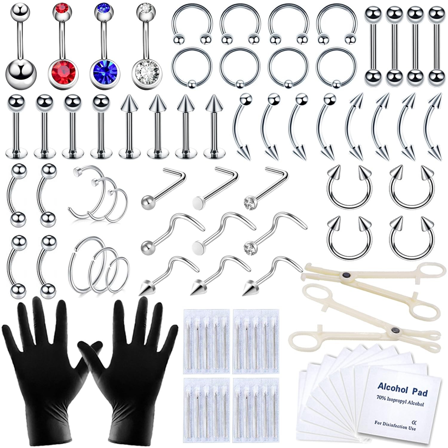 TKKUY 89 Pcs Body Piercing Kit for All Piercings Nose Piercing...